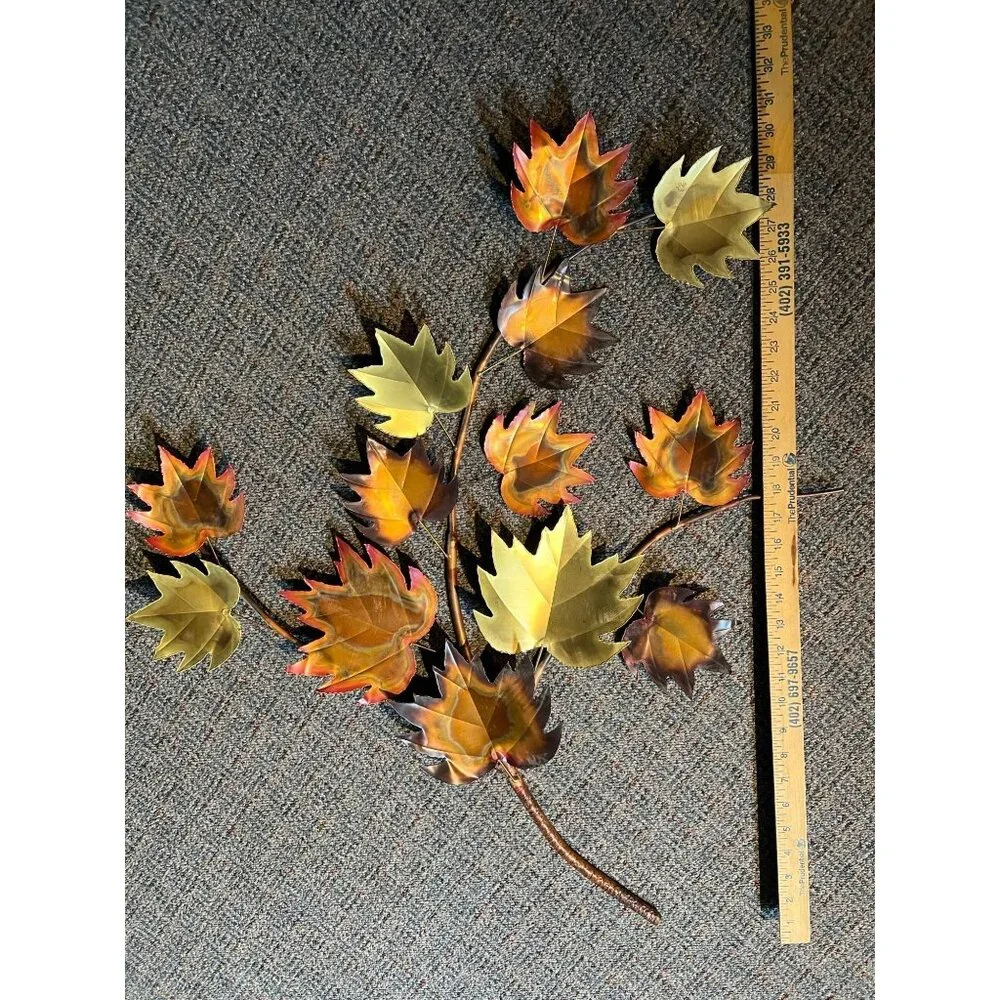 MCM Brass Copper Tone Metal Maple Leaf Sculpture Patina VTG Brutalist Wall Art L